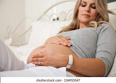 Pretty Pregnant Woman Lying On Bed Stock Photo Shutterstock