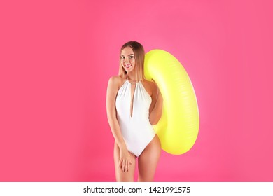 Pretty Sexy Woman Stylish Bikini Inflatable Stock Photo