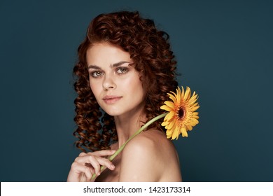 Pretty Woman Curly Hair Nude Shoulders Stock Photo