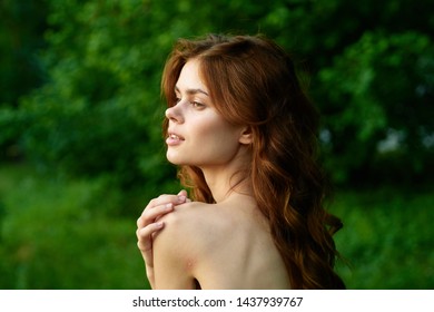 Pretty Woman Naked Shoulders Charm Grass Stock Photo 1437939767