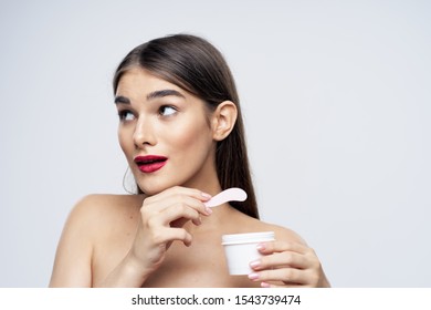 Pretty Woman Naked Shoulders Clean Skin Stock Photo