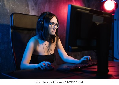 Professional Girl Gamer Plays Mmorpg Strategy Stock Photo 1142111834