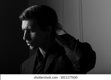 Profile Business Man Dressed Black Suit Stock Photo