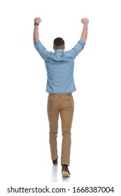 Back View Of A Casual Man Celebrating Success Images Stock Photos