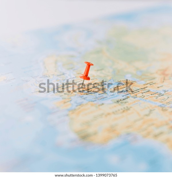 Red Pushpin Showing Location Destination Point Stock Photo