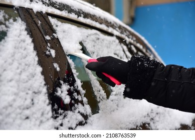 Removing Snow Car Windshield Clean Car Stock Photo 2108763539