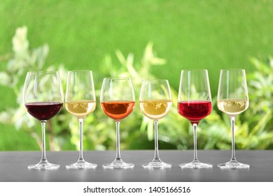 Row Glasses Different Wines On Grey Stock Photo Edit Now