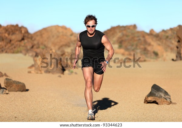 Runner Running Man Sprinting Desert Training Stock Photo Edit Now