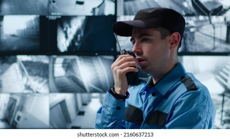 Security Officer Watching Cctv Video Screens Stock Photo 2160637213