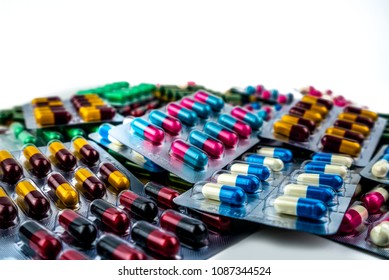 Selective Focus On Pile Antibiotic Capsule Stock Photo 1087344524