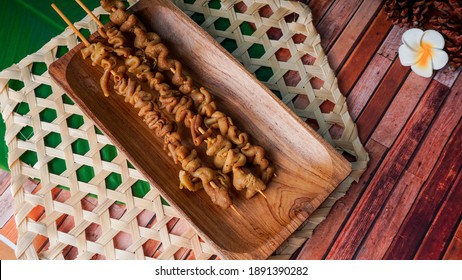 Selective Focus Sate Usus Chiken Intestines Stock Photo