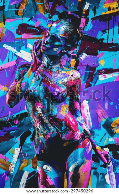 Sensual Adult Woman Colorful Body Art Stock Photo Shutterstock