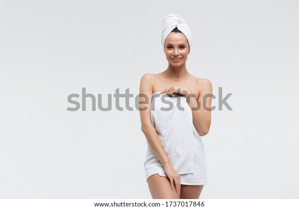 Sensual Woman Fluffy White Towel On Stock Photo Edit Now