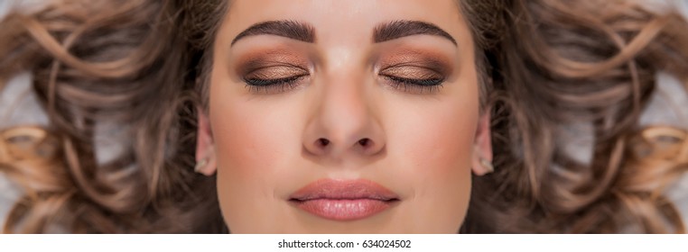 Sensual Woman Model Windswept Flying Brunette Stock Photo