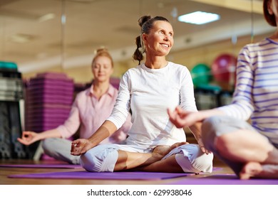 Mature Barefoot Woman Sitting Pose Lotus Stock Photo