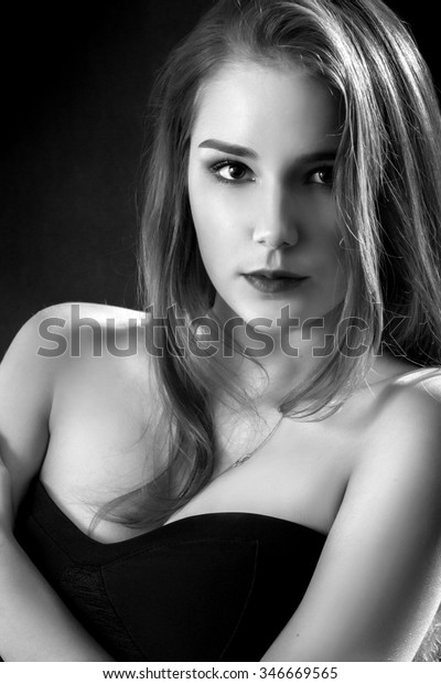 Serious Woman Portrait Naked Shoulders Monochrome Stock Photo Edit Now