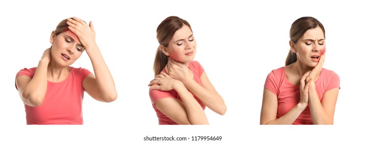 Set Mature Woman Suffering Pain Different Stock Photo