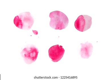 Set Various Pink Watercolor Stains Drops Stock Photo