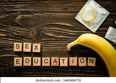 Sex Education Concept Letters Banana Condoms Stock Photo