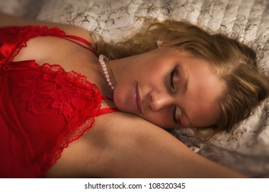 Sexual Blonde Red Sleeping Boudoir Stock Photo Edit Now