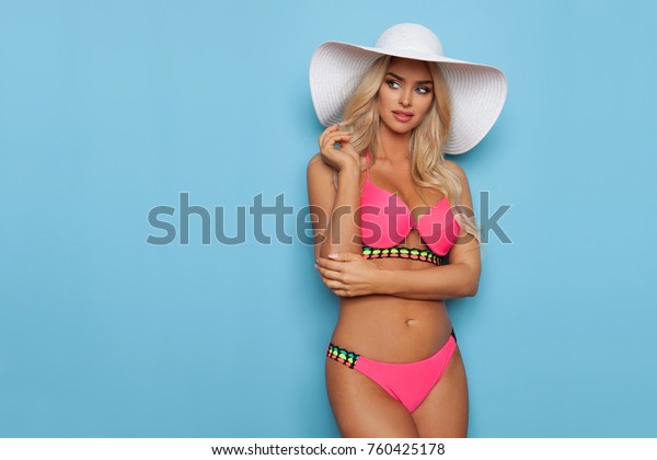 Sexy Beautiful Blond Woman Pink Bikini Shutterstock