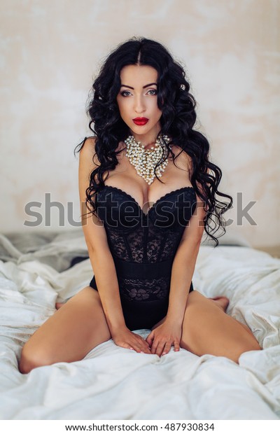 Sexy Beautiful Brunette Girl Black Underclothes Stock Photo Edit Now