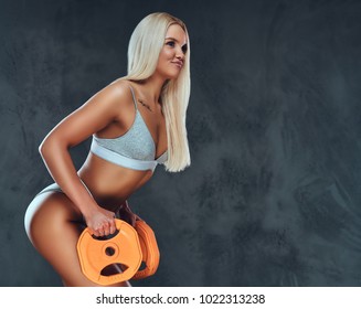 Sexy Blonde Fitness Model Posing Barbell Stock Photo 1022313238