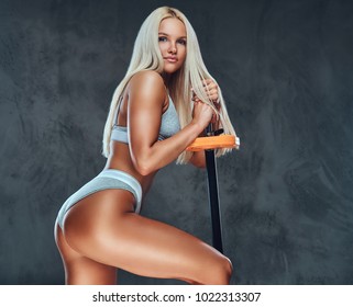 Sexy Blonde Fitness Model Posing Barbell Stock Photo 1022313307