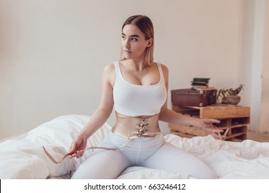 Sexy Blonde Woman Big Breasts White Stock Photo Shutterstock