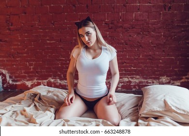 Sexy Blonde Woman Big Breasts White Stock Photo 663248878 Shutterstock