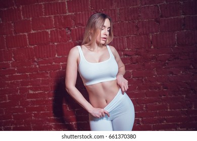 Sexy Blonde Woman Huge Breasts White Stockfoto Shutterstock