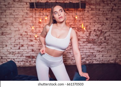 Sexy Blonde Woman Huge Breasts White Stock Photo Shutterstock