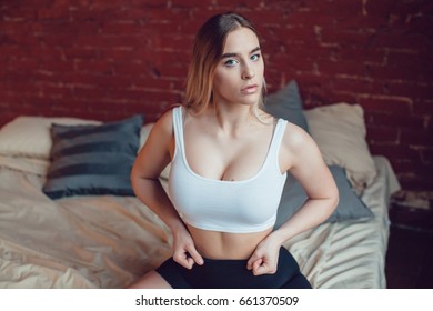 Sexy Blonde Woman Huge Breasts White Stock Photo Shutterstock