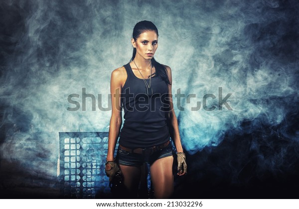 Sexy Brutal Woman Standing On Factory Stock Photo Shutterstock