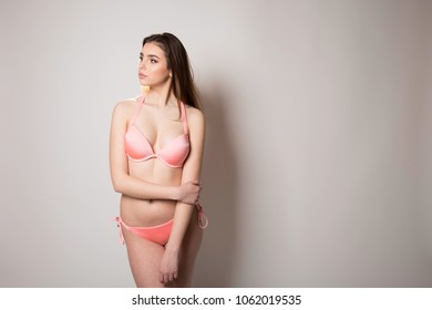 Naked Woman Covers Bare Breast Pink Foto Stok Shutterstock