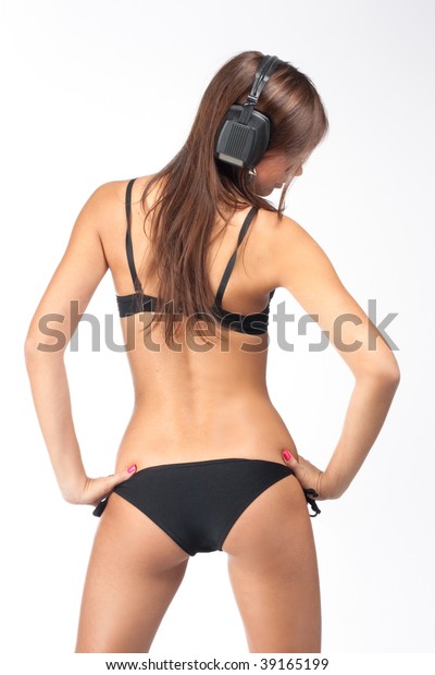 Sexy Girl Black Bikini Listening Her Stock Photo Edit Now