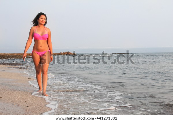 Sexy Girl On Pink Bikini Walking Stock Photo 441291382 Shutterstock