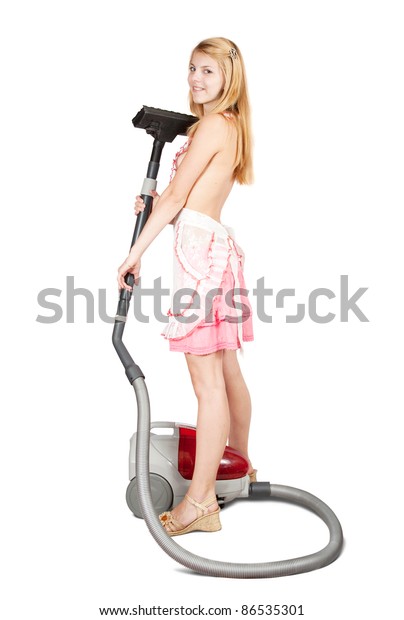 Sexy Girl Vacuum Cleaner Over White Stock Photo 86535301 Shutterstock