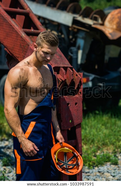 Sexy Handyman Concept Handsome Man Bodybuilder Stock Photo 1033987591