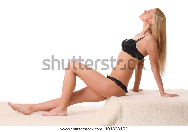 Sexy Model Wearing Bikini Against White Stock Photo