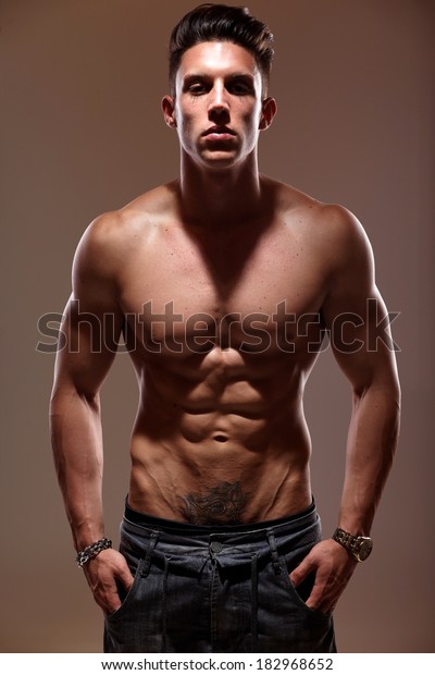 Sexy Portrait Very Muscular Shirtless Male Stock Photo