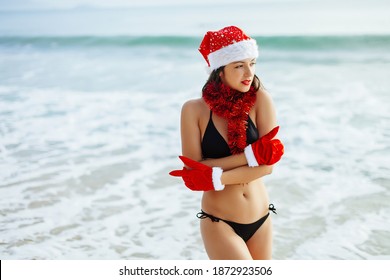 Sexy Girl Santa Bikini On Beach Foto De Stock 354499901 Shutterstock