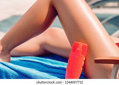 Sexy Suntan Bikini Woman Legs Relaxing