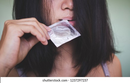 Sexy Woman Bite Hold Condom Concept Stock Photo 1237297237 Shutterstock