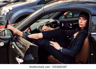 Sexy Woman Black Suit Near Black Stock Photo Shutterstock