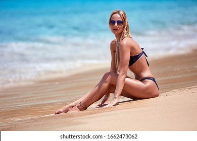 Brunette Woman Fitness Model Yellow Bikini Stock Photo Edit Now