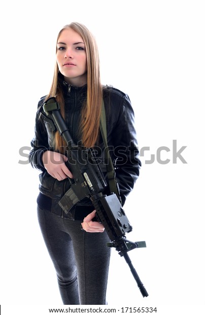 Sexy Woman Woman Gun库存照片171565334 Shutterstock