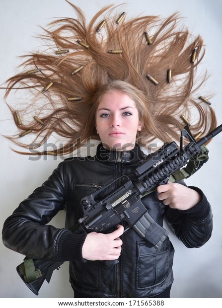 Sexy Woman Woman Gun Stock Photo Shutterstock