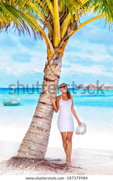 Sexy Woman On Beach Standing Near Stock Photo 187379984 Shutterstock