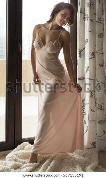 Sexy Woman Pink Lingerie By Window Stock Photo Edit Now